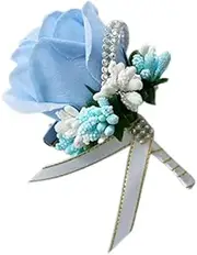 [Nvzi] 1 piece groomsmen corsage groom silk rose wedding dress corsage accessories pin brooch decoration - (Lake Blue), 12*7cm/4.72*2.76in, Ribbons & Silk Flowers, noen