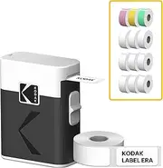 [KODAK] Label ERA M50 Label Printing Machine, White (Lable Printer with 1 Roll Sticker Labels + 12 Roll Set, White 9 Rolls, Pink/Green/Yellow 1 Roll Each)