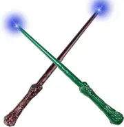 2 Pk Plastic Light Sound Magic Wands Wizard Witch 1 Brown 1 Green Accessory NEW