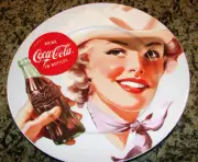 Sexy Blond Cowgirl Coca~Cola Ad Dinner Plate 10.5" Vintage Look Coke Porcelain