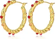 [Tomovely] Gold Chunky Earrings Hoops Earrings For Women Gold Hoop Earrings Hypoallergenic Lightweight Spiral Earrings