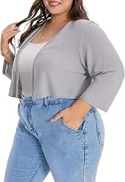 [JOELLYUS] Plus Size Shrugs for Women Cropped Cardigan Knit Sweaters Open Front Bolero