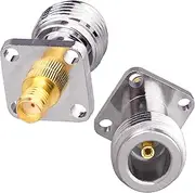 TUOLNK 2 pcs N Female to SMA Female Panel Mount 4 Hole 17.5mm N to SMA Coax Connector Chassis Type for RF Antennas/WiFi Radios RF Coaxial Adapter Flange Panel