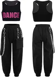 [iiniim] Girls Jazz Street Dancewear 2 Pieces Athletic Workout Crop Tops Jogger Pants Set Tracksuit Hip Hop Dance Clothes