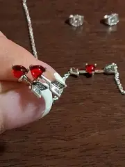 Pandora Timeless 2 Pc Arrow Heart Murano Glass Necklace 18.1 & STUD EARRINGS SET