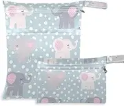 [Amooorous] Cartoon Cute Blue Valentine Elephant zippered dry bag 2 Pack travel essentials for flying with handles for gym, pool