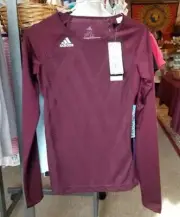 Adidas Women's Quickset Long-Sleeve Jersey Shirt Maroon/White, XX-Small NWT