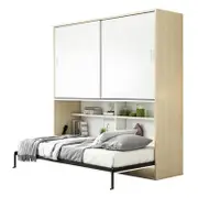Veda Single Space Saving Foldout Wall Bed w/ Cabinet - White