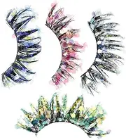 Ipetboom 4 Pairs Colored Luminous Fake Eyelashes Glitter Eyelash Extensions for Performance Parties Everyday Glamour Easy to Apply Dense Curling Lashes for Stunning Eyes