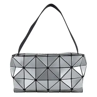 【ISSEY MIYAKE 三宅一生】BAO BAO ISSEY MIYAKE 三宅一生字母LOGO幾何格PVC 2X3拉鍊斜背包(銀)