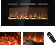 36 Inches Electric Fireplace Inserts, Recessed and Wall Mounted Fireplace Heater