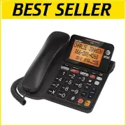 Sleek Black Corded Answering Machine with Large Screen - Ideal for Any Setting