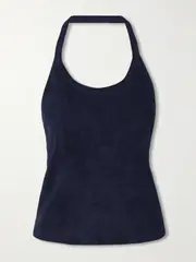[STOULS] STOULS - Cherry Open-back Suede Halterneck Tank - Navy - x large x large Blue