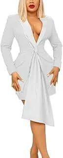 [LUXRUB] Women 2 Piece Outfits Blazer with Skirt Solid Color Long Sleeve Jacket Slim Fit Package Hip Short Skirts Business Suit (Color : White, Size : XX-Large)