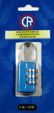3 DIGIT COMBINATION TRAVEL PADLOCK ,RESETTABLE ,BLUE