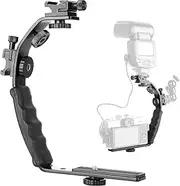 ChromLives Camera L Bracket Mount Video Grip L-Bracket with Dual Flash Cold Shoe Mount 1/4'' Tripod Screw, Heavy Duty Padded Hand Grip for DSLR Camera Camcorder (Updated)