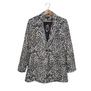 Caroline Morgan Size 14 Black Beige Cheetah Print Wool Mix Jacket Coat NWT