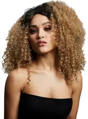 Lizzo Womens Deluxe Curly Caramel Brown Wig