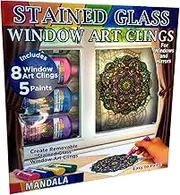 Zorbitz, Stained Glass Window Art Cling Kit DIY, 8 Clings & 5 Colors Paint Craft Kit