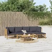 6 Piece Garden Lounge Set with Dark Grey Cushions Bamboo Patio Bar Sets