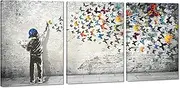 Banksy Wall Art 3 Panels Boy and Butterfly Pictures Modern Colorful Graffiti Posters Prints Decor Living Room Bedroom Home Office Decor Framed Ready to Hang -20"W x 28"H x 3pcs