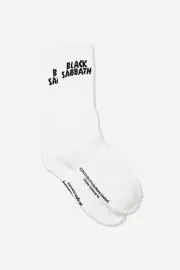 Men's Novelty Black Sabbath Socks White with Black Logo OSFM