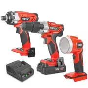 20 V Cordless Kit: Hammer Drill, Impact Driver, LED Light w/ Screw Bits