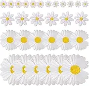 Honbay 30PCS Daisy Flower Iron On Patches Sew On Patches Delicate Embroidered Appliques for Clothes Decoration and DIY Craft Supplies (5 Size)