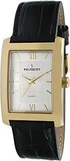 [Peugeot] Men's Rectangular Textured Roman Numeral Dial Classic Dress Wrist Watch with Leather Strap Band