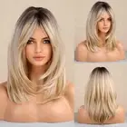 Long Layered Blonde Wigs for Women Synthetic Hair with Bangs Natural Wavy Wig...