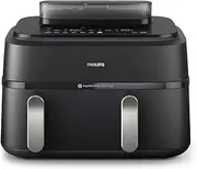 [Philips] Dual Basket Air Fryer 5000 Series, 9L, Steam Function, 2 Baskets, Synch Function, Rapid Air Technology, Versatile Large Hot Air Fryer, 90% Less Fat and Energy Saving, HomeID App (NA551/00)