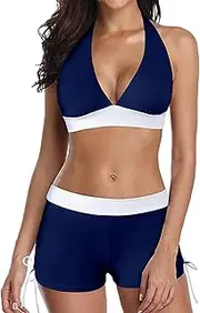 [Generic] Sunflower Swimsuit Top Two-Piece Swimsuit Beachwear Bikini Shorts Up Women Swimwear with Swim Color Split Halter Push Print Ladies 2pack Swimsuit Swimwears Tankinis Set Swimwear Shorts for Women
