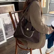 Faux Leather Snap Buttoned Shoulder Bag Coffee - One Size