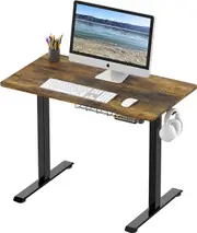 40x22 Electric Sit Stand Desk w/ Hooks & Cable Mgmt, Black Frame & Rustic Brown Top
