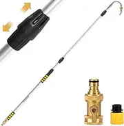 POOPLE Gutter Cleaning Tools from Ground, 16FT Telescoping Pole (Extends to 24FT) - Heavy-Duty Zinc Alloy Head, 360° Spray Nozzle & Leak-Proof Kit, No Ladder Needed for Roof Gutters