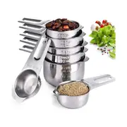 1 Set Measuring Cup Food Grade Rust-proof Stainless Steel All-Purpose Powder Spice Sugar Measuring Cup Spoon Kitchen Supplies 7pcs