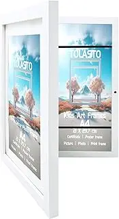 [TOLASTO] 11.7×8.3 Inch Kids Art Frames Projects, Front Opening & Changeable Picture Display for max. A4 Art-Work, Kids Drawing, Art Storage Frames, Crafts, Hanging Art, White