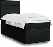 vidaxl King Single Box Spring Bed with Mattress & Fabric Adjustable headboard - Black