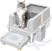 Musotica Stainless Steel Cat Litter Box with Lid, Extra Large Litter Box for Big Cats, XL Metal Litter Pan Tray with High Wall Sides Enclosure, Non-Sticky, Anti-Leakage, Easy Cleaning Grey