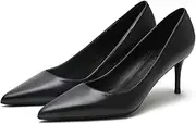 [ZIRIA] Leather Women Black White Wedding Shoes Bride Low Thin High Heels Office Work Pumps for Woman