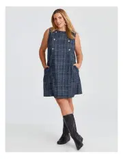 [Taking Shape] Boucle Button Shift Dress Navy Mix