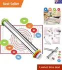 Rolling Pin and Silicone Baking Pastry Mat Set, Stainless Steel Dough Roller,...