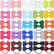 50PCS 2 Inches Baby Hair Ties, Toddler Hair Ties with Bows, Elastic Ponytail Holders Mini Small For Baby Girls Infants (Red Hair Ties-A)