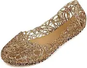 [JniGonos] Women's Jelly Shoes Flat Slip On Sandals Hollow Out Ballet Flat