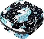 Period Bag,Sanitary Napkin Storage Bag,Unicorn Blue Background,Tampon Bag for Purse