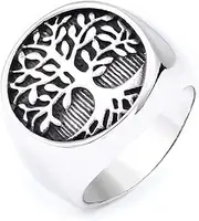 [TAOYATAO] 316L Stainless Steel Life Tree Rings Ancient Style Biker Mens Fashion Jewelry Rings Punk Skull Circle Ring,The Premium Fashion Ring for Man(No.7)
