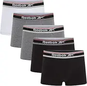 [Reebok] Jay Boxers for Men | Pack of 5 Mens Trunks, Breathable & Stretchable Underwear for Men | Multipack Cotton Blend Boxer Shorts, Black/Charcoal Marl/White, Small-Medium