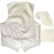 New Men's cream formal vest Tuxedo Waistcoat_necktie & hankie set wedding formal