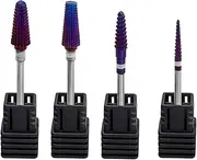 Yakamoz 4Pcs 5 in 1 Nail Drill Bit Set, 3/32" Tungsten Carbide Nail Drill Bits Professional Tornado Multi-function Bits Two Way Purple Efile Nail Drill Bit for Manicure Pedicure Cuticle Gel Polishing