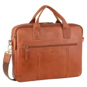 Pierre Cardin Mens Rustic Leather 15" Laptop Computer Messenger Bag Cognac